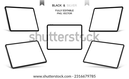 Realistic tablet mockup with blank screen. tablet mock up on white background. tablet different angles. Vector illustration