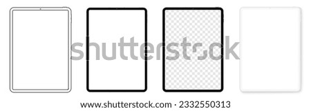tablet mockup with blank screen in realisitc, clay, outline, tablet vector isolated on white background. Vector illustration