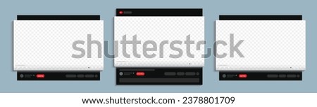 video player mockup. web video frame template. channel video screen mockup. vector illustration