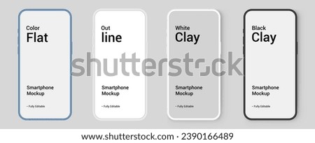 smartphone mockup in (clay, flat, outline) blank screen. mobile phone vector Isolated on White Background. phone mock up front view. Vector illustration