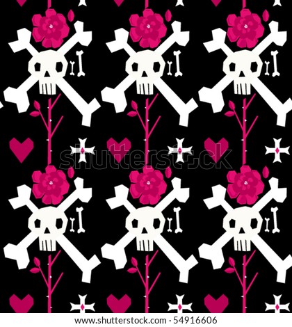 Skull and Rose EMO seamless Pattern