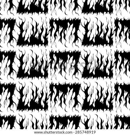 Seamless pattern with fire flames in black and white