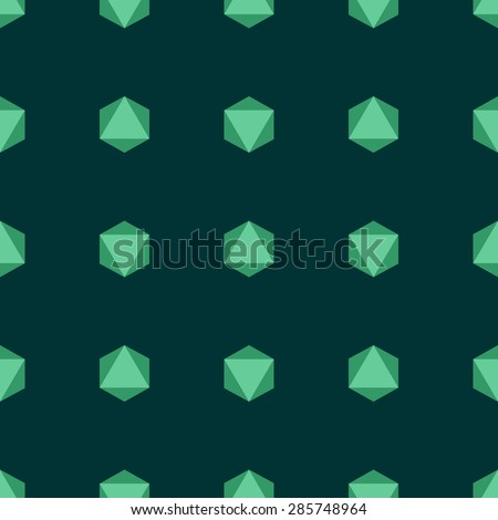 Seamless pattern of geometric shapes sign air octahedron in modern polygonal shape on a dark green background