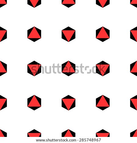 Seamless pattern of geometric shapes sign air octahedron polygonal shape in modern red and black on a white background