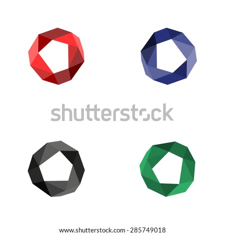 Vector collection of four circles with a modern polygonal patterns on white background black and red green blue