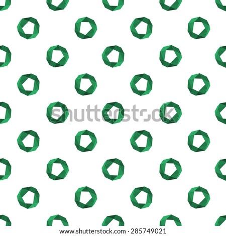 Seamless pattern with green circles in the modern polygonal patterns on white background