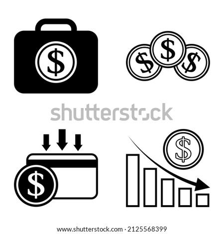 Dollar Flat Icon Set Isolated On White Background