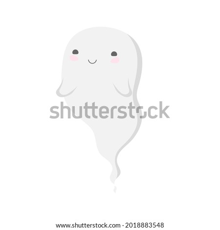 Smiling little cute kawaii ghost for halloween. fright. stock vector illustration isolated on white background. Happy Halloween. Scary white ghosts. Cute cartoon spooky character.