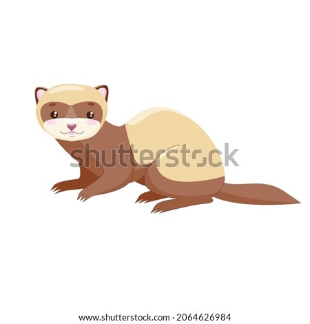 Ferret, polecat, fitch, foumart. Domestic marten. Cartoon cute animal. Stock vector illustration on a white background.