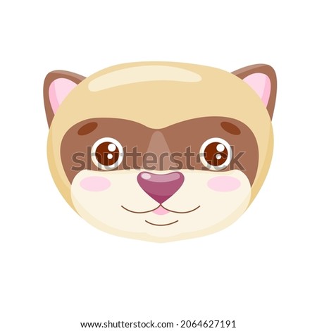 Ferret, polecat, fitch, foumart head. Domestic marten. Cartoon cute animal. Stock vector illustration on a white background.