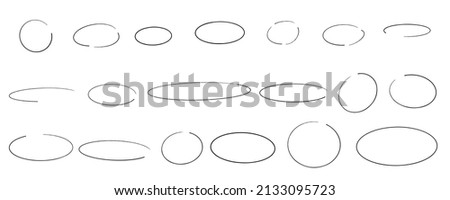 Hand drawn circles frame set. Doodle highlight ovals. Marker sketch. Highlighting text and important objects. Round scribble frames. Stock vector illustration on white background.