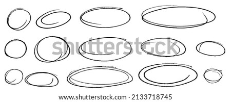 Oval frames, highlight hand drawn curve underline and border. Hand drawn scribble circle set. Doodle ovals and ellipses line template. Stock vector illustration isolated on white background.