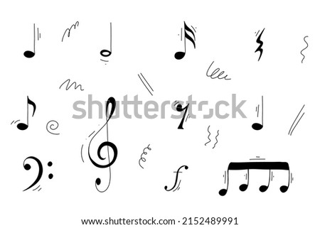 Music note doodle. Hand drawn sketch style musical note, key element. Melody musical symbol, black shape vector illustration.