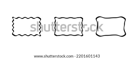 Rectangle frame set. Doodle wavy curve deformed textured frames. Border sketch. Vector illustration on a white background.