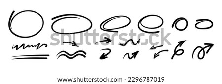 Sketch highlight ovals line and underlines. Doodle Marker hand drawn highlight scrawl circles . Marker sketch. Highlighting text. Round scribble frames. Stock vector illustration on white.