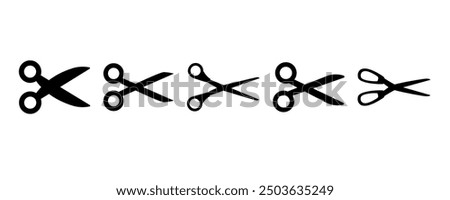 Scissors icon set. Simple silhouette of open scissors. Scissors logo icon. Stock vector illustration isolated on a white background.