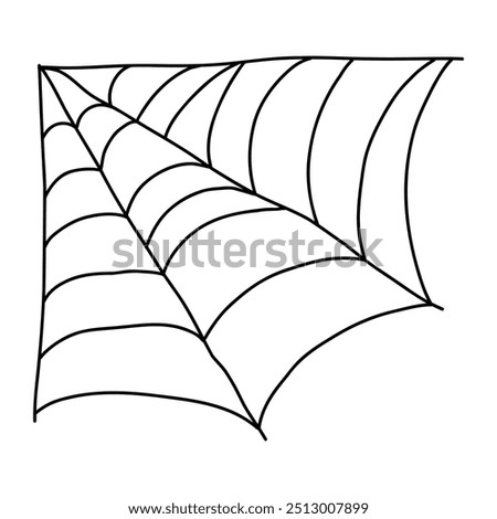 Spider web, spider horror house, creepy Halloween decoration concept. Hand drawn Spiderweb vector doodle sketch. Cobweb set, isolated on white background for halloween, spooky, scary, horror house.