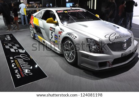 LOS ANGELES - DECEMBER 8: The Cadillac CTS-V Race Car at the 2012 Los Angeles Auto Show as seen on December 8, 2012 in Los Angeles, California.