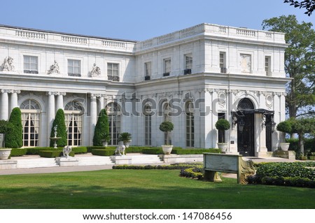 NEWPORT, RHODE ISLAND - JULY 19: Rosecliff. built 1898-1902, is one of the Gilded Age mansions, in Newport, as seen on July 19, 2013. It was modeled after the Grand Trianon of Versailles.