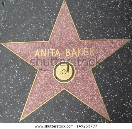 HOLLYWOOD - JULY 11: Anita Baker\'s star on Hollywood Walk of Fame, as seen on July 11, 2013 in Hollywood in California. This star is located on Hollywood Blvd. and is one of 2400 celebrity stars.