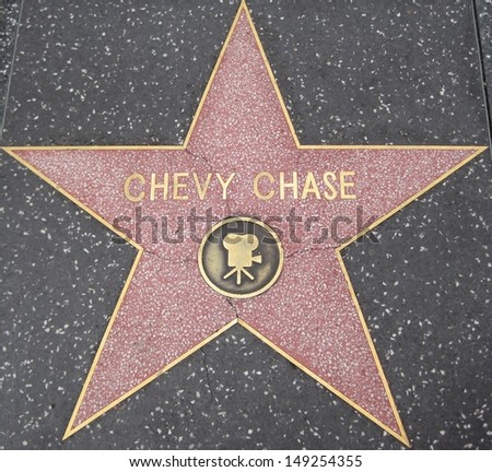 HOLLYWOOD - JULY 11: Chevy Chase\'s star on Hollywood Walk of Fame, as seen on July 11, 2013 in Hollywood in California. This star is located on Hollywood Blvd. and is one of 2400 celebrity stars.