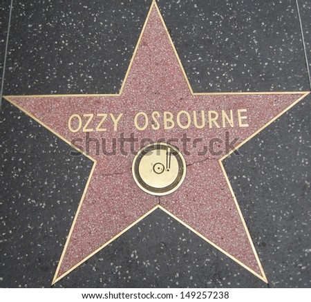 HOLLYWOOD - JULY 11: Ozzy Osbourne\'s star on Hollywood Walk of Fame, as seen on July 11, 2013 in Hollywood in California. This star is located on Hollywood Blvd. and is one of 2400 celebrity stars.