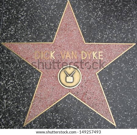 HOLLYWOOD - JULY 11: Dick Van Dyke\'s star on Hollywood Walk of Fame, as seen on July 11, 2013 in Hollywood in California. This star is located on Hollywood Blvd. and is one of 2400 celebrity stars.