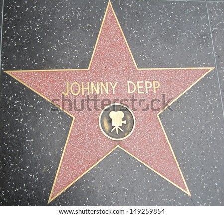 HOLLYWOOD - JULY 11: Johnny Depp\'s star on Hollywood Walk of Fame, as seen on July 11, 2013 in Hollywood in California. This star is located on Hollywood Blvd. and is one of 2400 celebrity stars.