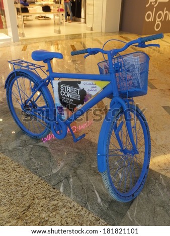 DUBAI, UAE - FEB 13: Bicycle exhibit at the Street Con urban art festival at Al Ghurair Centre in Dubai, UAE, as seen on Feb 13, 2014. Al Ghurair is one of the oldest shopping malls in Dubai, UAE.