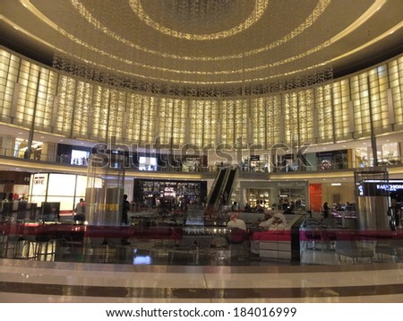 DUBAI, UAE - FEB 16: The 440,000 sq ft Fashion Avenue is the largest collection of brands under one roof, at Dubai Mall in Dubai, UAE, on Feb 16, 2014,. Dubai mall is the worlds largest shopping mall.