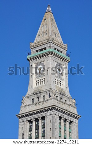 BOSTON, MA - SEP 14: The Boston Custom House was converted into a 87-room Marriott Hotel, as seen on Sep 14, 2014.