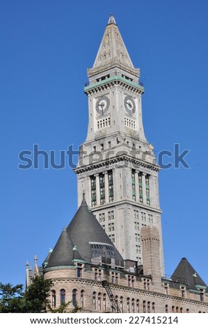 BOSTON, MA - SEP 14: The Boston Custom House was converted into a 87-room Marriott Hotel, as seen on Sep 14, 2014.