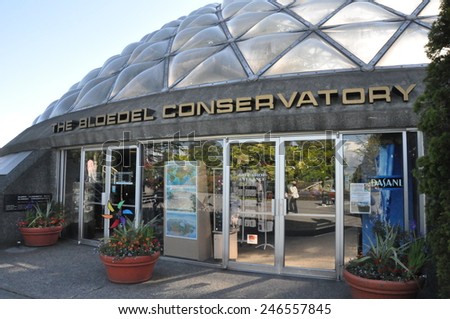VANCOUVER, CANADA - MAY 21: The Bloedel Conservatory in Vancouver, British Columbia, Canada, as seen on May 21, 2010. It is located at the top of Queen Elizabeth Park.