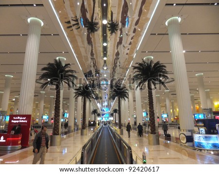 DUBAI, UAE - DEC 19: The newer Terminal 3 (Emirates) at Dubai International Airport, one of the busiest airports, on December 17, 2011. It  is the single largest building in the world by floor space.