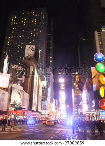 NEW YORK CITY - FEB 18: Times Square, featured with Broadway Theaters and animated LED signs, is a symbol of New York City and the United States, on February 18, 2012 in Manhattan, New York City (USA)