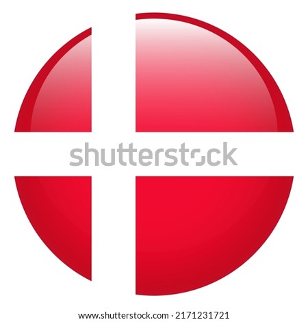 The flag of Denmark. Flag icon. Circular icon. Standard colors. Computer illustration. Digital illustration. Vector illustration.