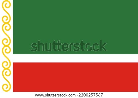 The flag of Chechnya. Standard color. Standard size. Rectangular icon. The rectangular flag. Digital illustration. Computer illustration. Vector illustration.