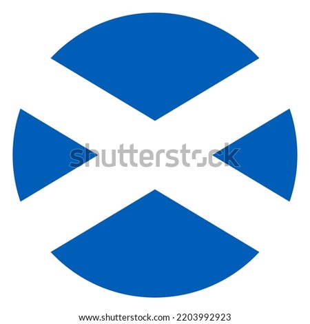 The flag of Scotland. Circular icon. Round flag. Standard colors. Digital illustration. Computer illustration. Vector illustration.