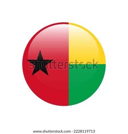 The national flag of Guinea Bissau. Standard colors. A circular icon. Digital illustration. Computer illustration. Vector illustration.