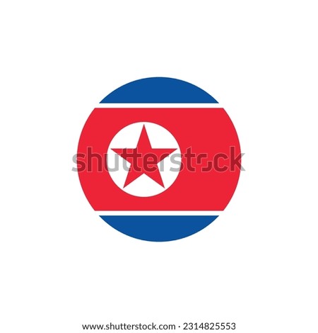 The flag of North Korea. Standard color. Round button icon. A circular icon. Computer illustration. Digital illustration. Vector illustration.