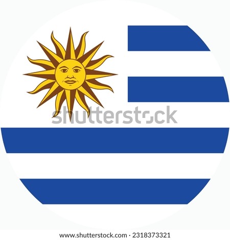 The flag of Uruguay. Standard color. Round button icon. A circular icon. Computer illustration. Digital illustration. Vector illustration.