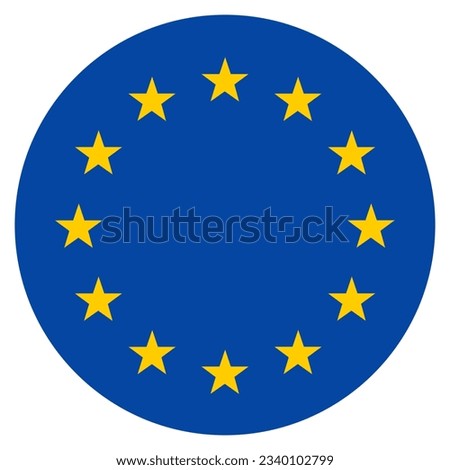 Flag of the European Union. Standard color. Round button icon. The circle icon. Computer illustration. Digital illustration. Vector illustration.