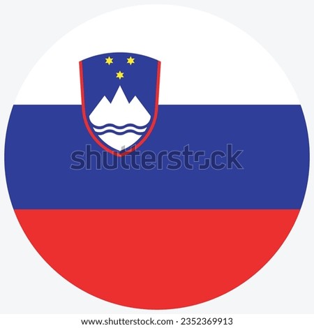 The flag of Slovenia. Button flag icon. Standard color. Round button icon. The circle icon. Computer illustration. Digital illustration. Vector illustration.