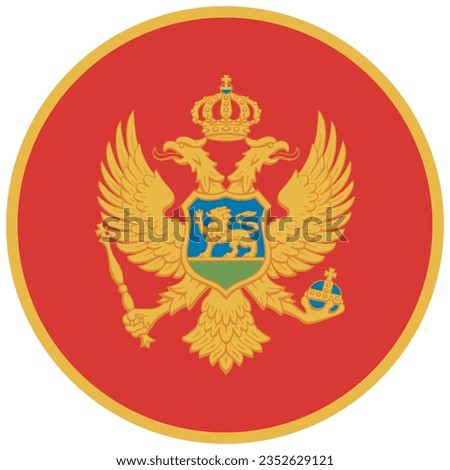 The flag of Montenegro. Button flag icon. Standard color. Round button icon. The circle icon. Computer illustration. Digital illustration. Vector illustration.