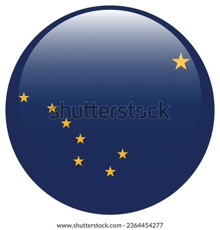 The flag of Alaska. Button flag icon. Standard color. Round button icon. 3d ICONS. The circle icon. Computer illustration. Digital illustration. Vector illustration.