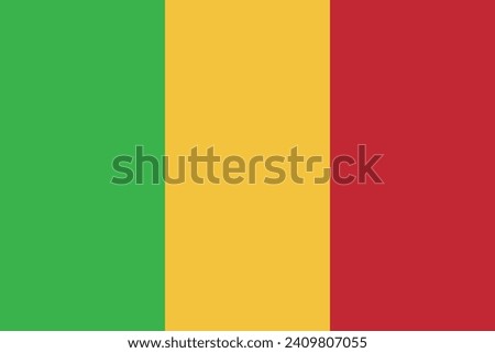 Mali flag. Standard size. The official ratio. A rectangular flag. Standard color. Flag icon. Digital illustration. Computer illustration. Vector illustration.