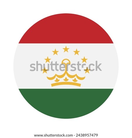 Tajikistan flag. Tajikistan circle flag. Circle icon flag. Standard color. Button flag icon. Digital illustration. Computer illustration. Vector illustration.