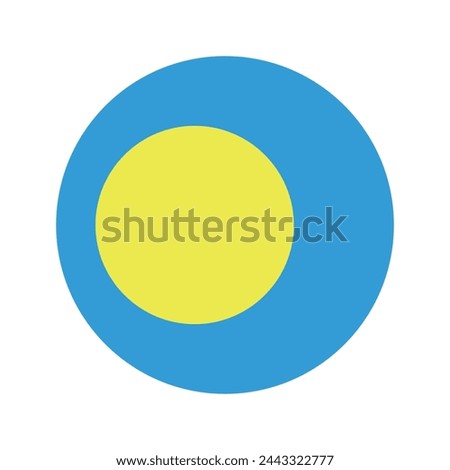 Palau flag. Palau circle flag. Circle icon flag. Standard color. Button flag icon. Digital illustration. Computer illustration. Vector illustration.