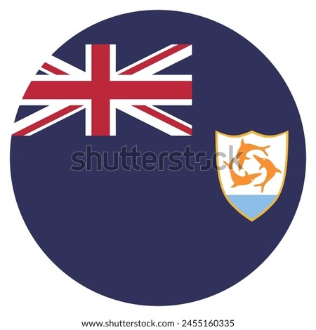 Anguilla flag. Anguilla circle flag. Button flag icon. Standard color. Round button icon. 3d ICONS. The circle icon. Computer illustration. Digital illustration. Vector illustration.