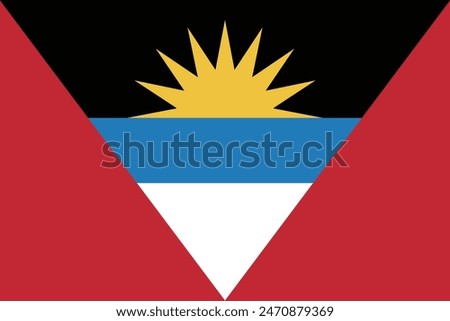 Flag of Antigua and Barbuda. Standard color. Standard size. A rectangular flag. Icon design. Computer illustration. Digital illustration. Vector illustration.